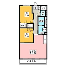 ハイツ南 5階2LDKの間取り