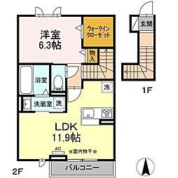 アネシス県庁東 2階1LDKの間取り