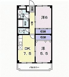 クリスタルパレス 2DKの間取図画像