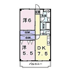 クリスタルパレス 2DKの間取図画像