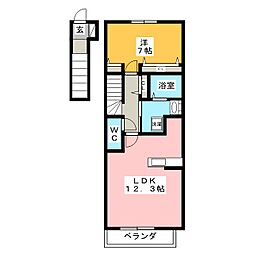 リーフィ弐番館B 1LDKの間取図画像