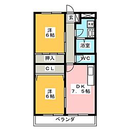 クリスタルパレス 2DKの間取図画像