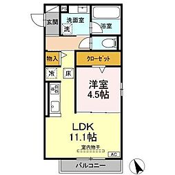 ワイズヴィラ岐南WEST 1LDKの間取図画像