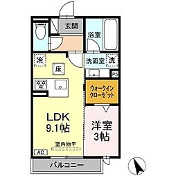 ワイズヴィラ岐南WEST 1LDKの間取図画像