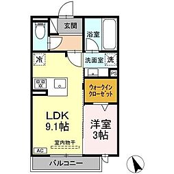 ワイズヴィラ岐南WEST 1LDKの間取図画像
