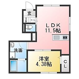 リーブルファイン中鶉II 1LDKの間取図画像