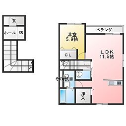 リーブルファイン中鶉II 1LDKの間取図画像