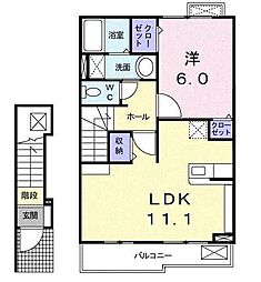 ソレイユB 1LDKの間取図画像