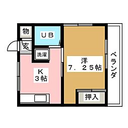 レジデンスカワダ 1Kの間取図画像