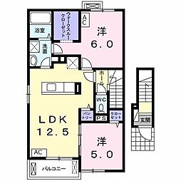 カーサプラシードA 2LDKの間取図画像