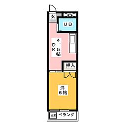 プレジールとざき 1Kの間取図画像