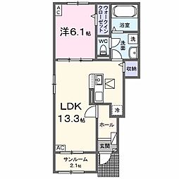 ベル ヴィータII 1LDKの間取図画像