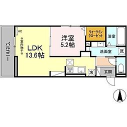 D-ROOM茜部中島A 1LDKの間取図画像