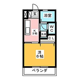 パインリーフ北郷 1Kの間取図画像