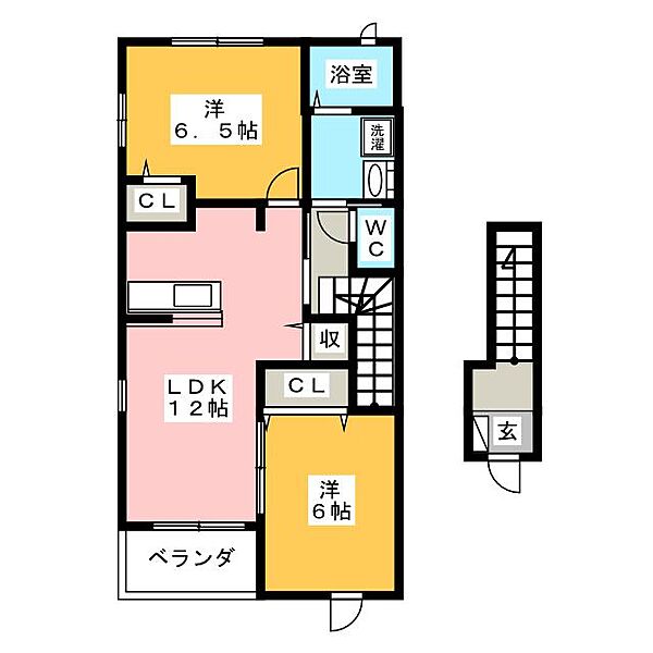 ＱＵＩＣＫ　ＯＮＥ ｜岐阜県岐阜市長良宮路町２丁目(賃貸アパート2LDK・2階・58.86㎡)の写真 その2