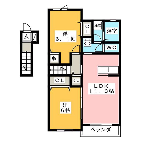 スターダスト ｜岐阜県岐阜市小野３丁目(賃貸アパート2LDK・2階・57.07㎡)の写真 その2