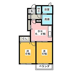 プレステージ・タカトミ　Ｂ 1階2DKの間取り