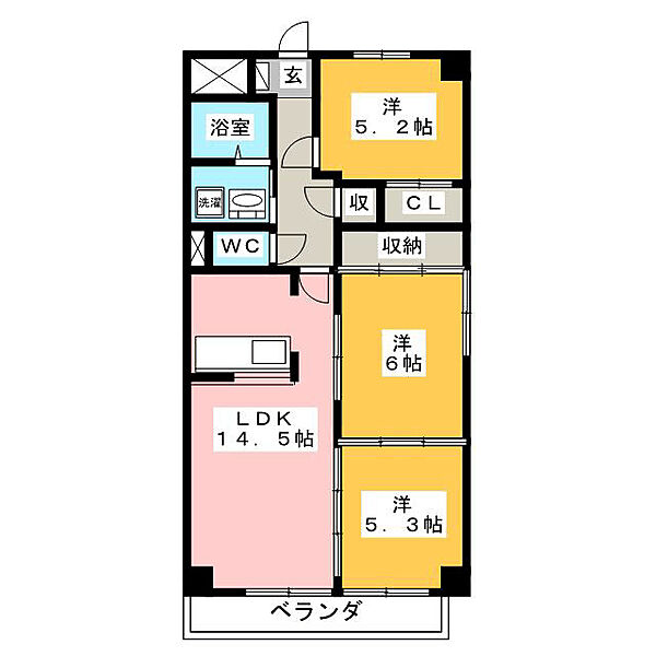 ＦＯＵＲ　ＳＥＡＳＯＮＳ ｜岐阜県岐阜市山吹町６丁目(賃貸マンション3LDK・4階・66.24㎡)の写真 その2