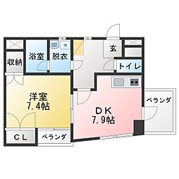 サンシティー毛利 1DKの間取図画像