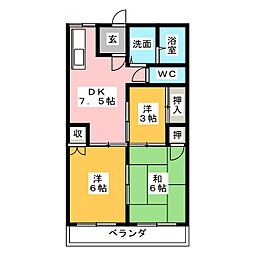 ディスティーノ高富 3DKの間取図画像