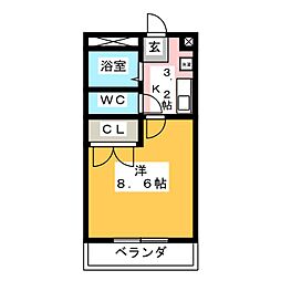 ハーモニー 1Kの間取図画像