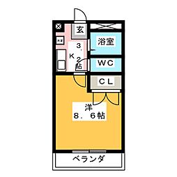 ハーモニー 1Kの間取図画像