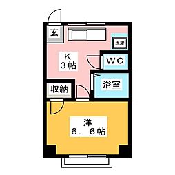 リバーサイドイリエ 1Kの間取図画像
