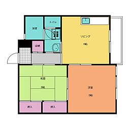 服部ハイツ 2DKの間取図画像