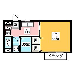 メゾンサンティエン 1Kの間取図画像