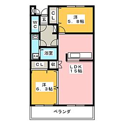 プレズィールmori 2LDKの間取図画像