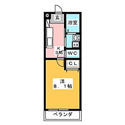 シャトウ清栄 1Kの間取図画像