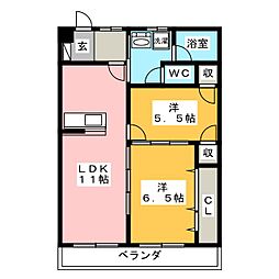 第二松原マンション 2LDKの間取図画像