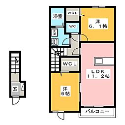 グランツ長良B 2LDKの間取図画像