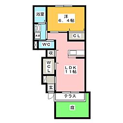 コーポブルー 1LDKの間取図画像