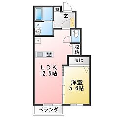 FMahina A棟 1LDKの間取図画像
