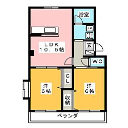 ピュアエクセレンス 2階2LDKの間取り