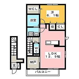 プリート　プロスペラーレ 2階1SLDKの間取り