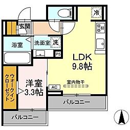 セレスティア西荘　ＥＡＳＴ 2階1LDKの間取り