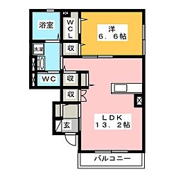 ホワイト 1LDKの間取図画像