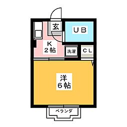 フラットクワトロ2 1Kの間取図画像
