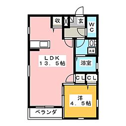 アズール美園 1LDKの間取図画像