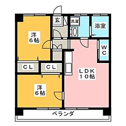 西の荘ビル 2LDKの間取図画像