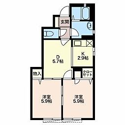 グランドゥールB 2DKの間取図画像