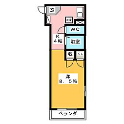 レジデンス西荘 1Kの間取図画像