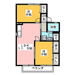 セジュール旭ケ丘A 2LDKの間取図画像