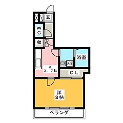 パセール青柳 1Kの間取図画像
