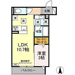 セレスティア田神 WEST 1LDKの間取図画像