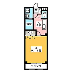 ルトゥール 1Kの間取図画像