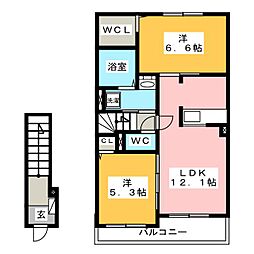 ラ・ヴェール 2LDKの間取図画像