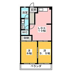 サンハイム桐山 2LDKの間取図画像